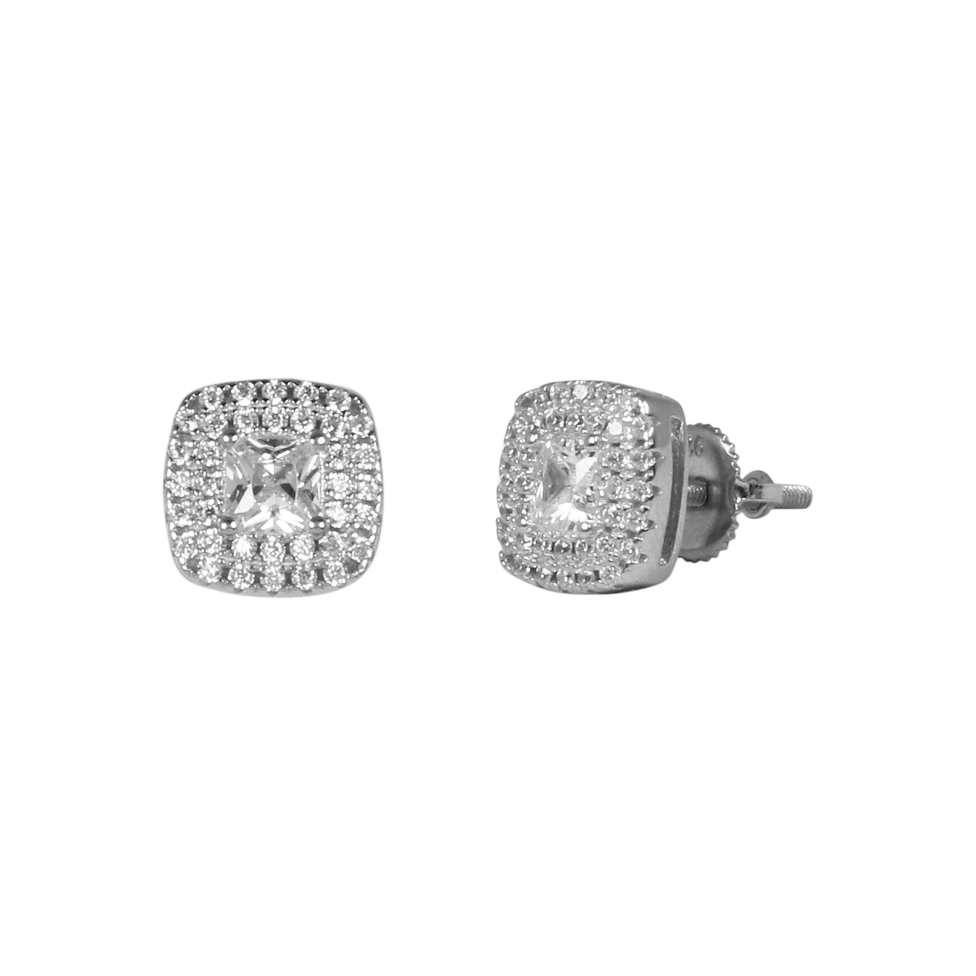 9mm Square Solitaire Cubic Zirconia Earrings - SSE-2008