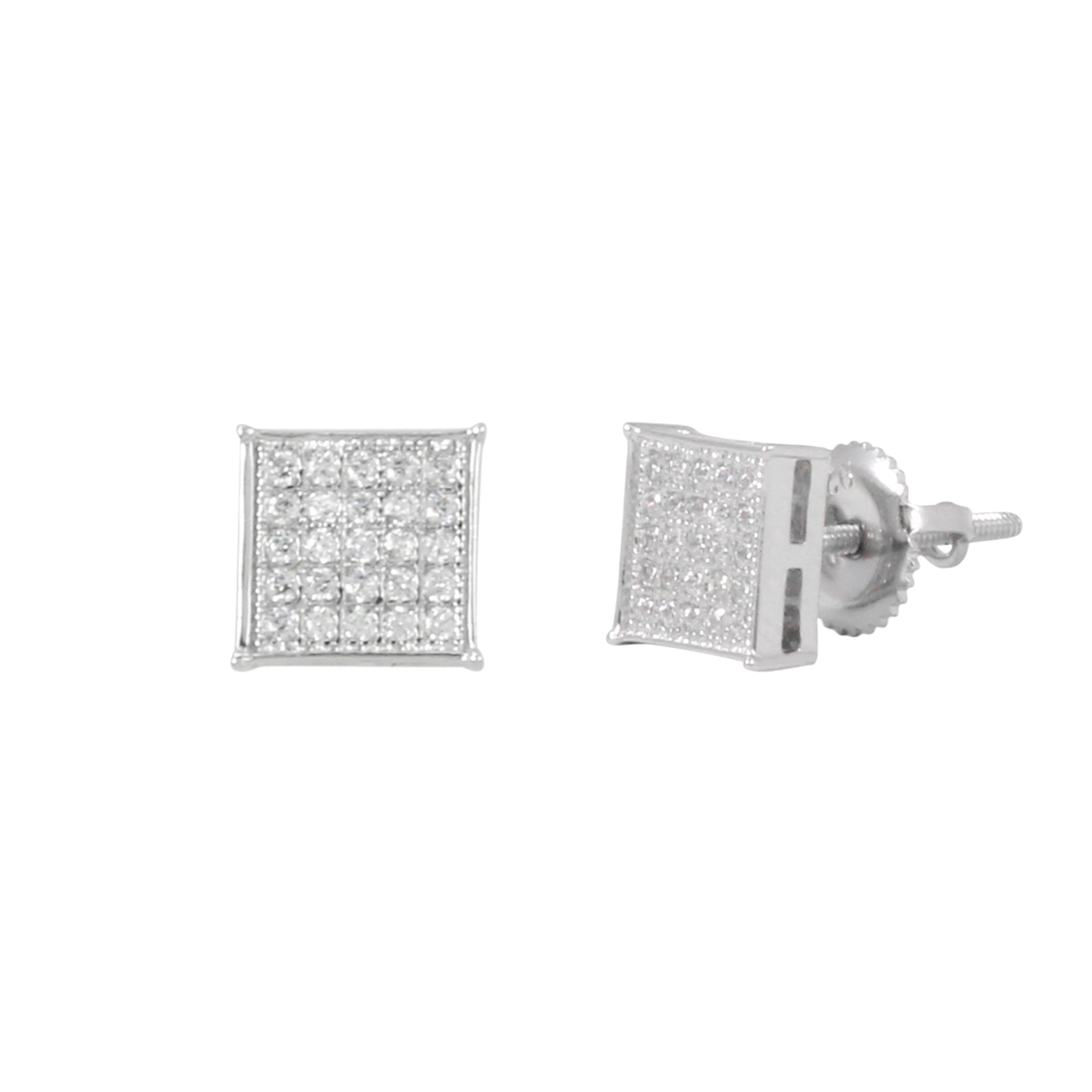 7mm Square Pave Set Cubic Zirconia Earrings - SSE-907