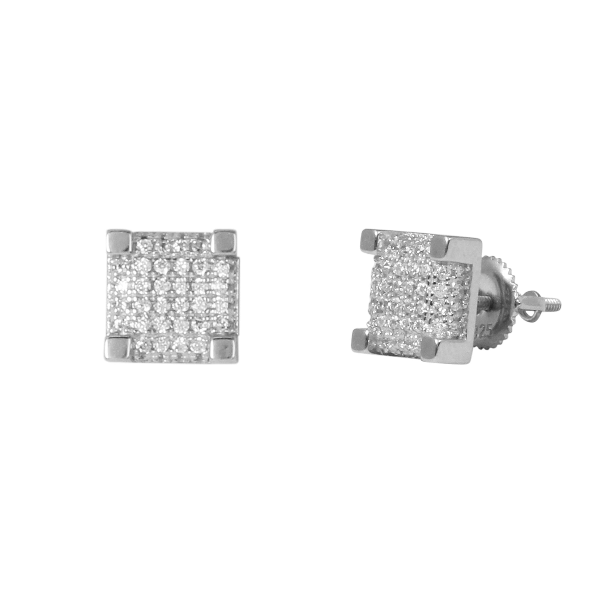8mm Square Pave Set Cubic Zirconia Earrings - SSE-912