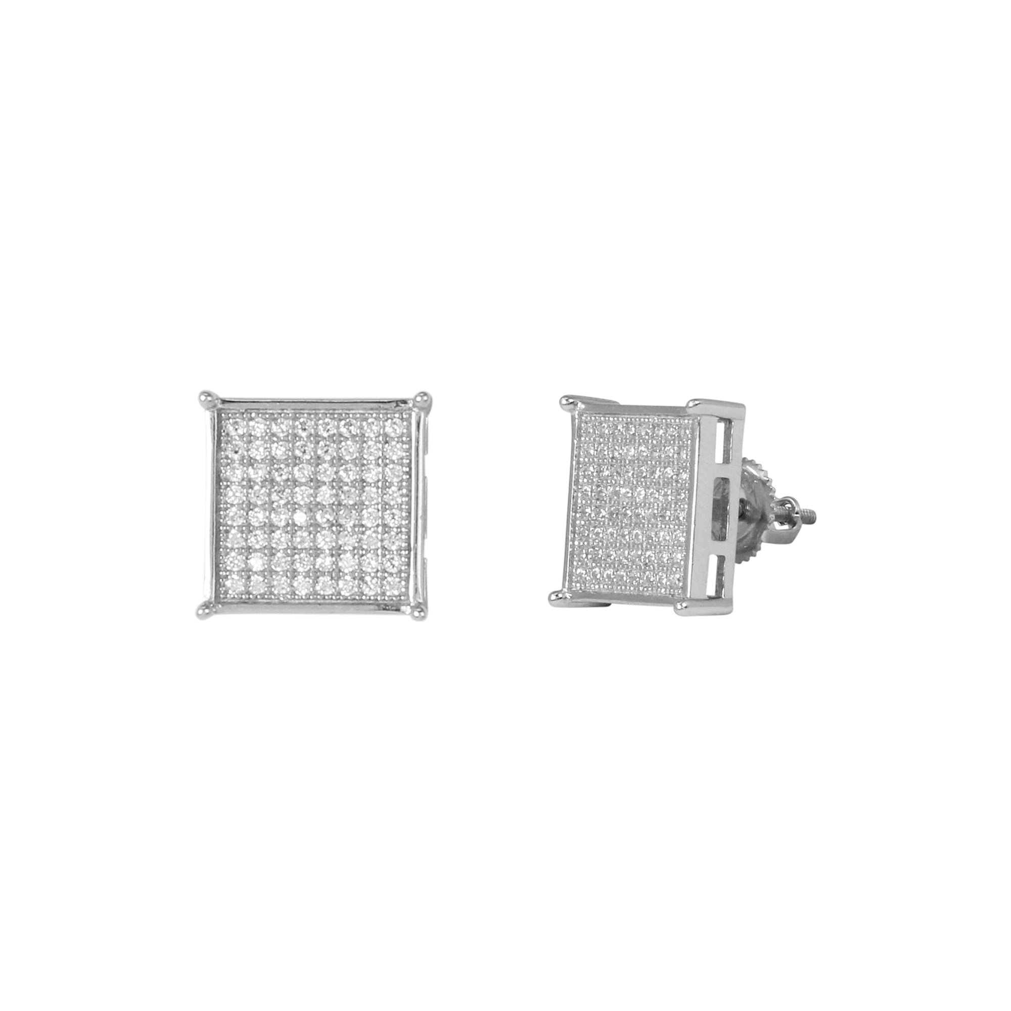 11mm Square Pave Set Cubic Zirconia Earrings - SSE-928