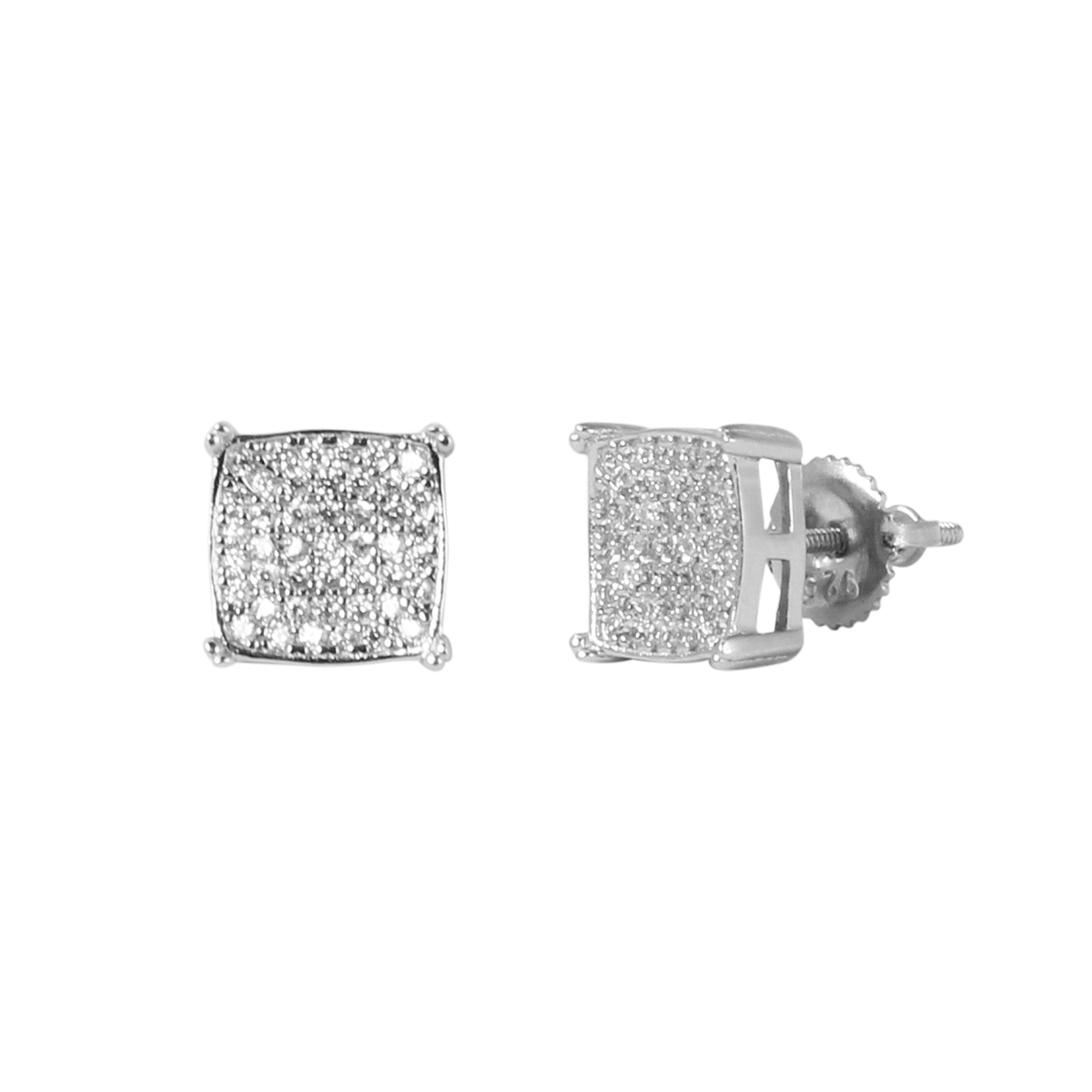 8mm Square Pave Set Cubic Zirconia Earrings - SSE-993