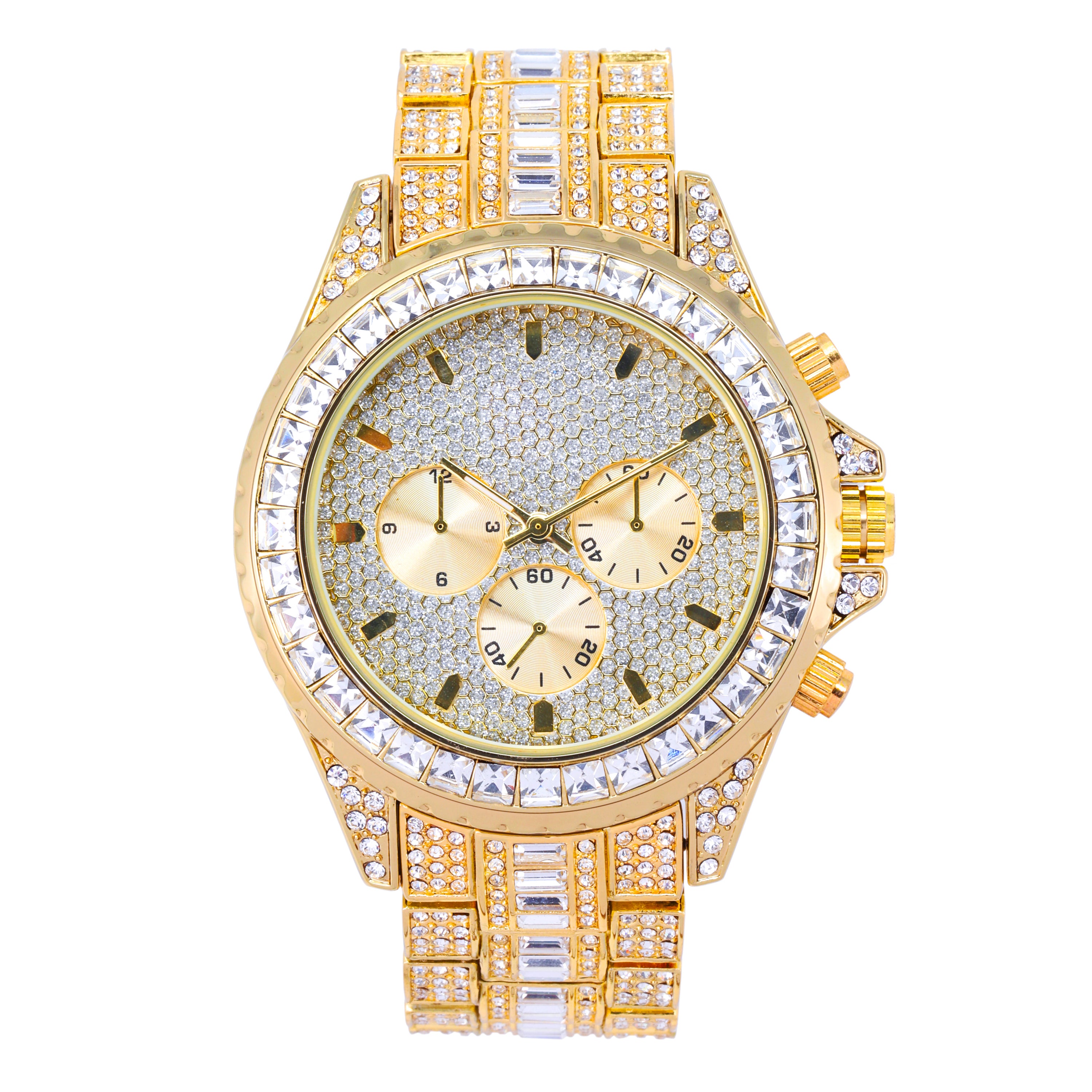 Urban Iced-Out Full Stone 47mm Metal Band Watch - 9118-MB