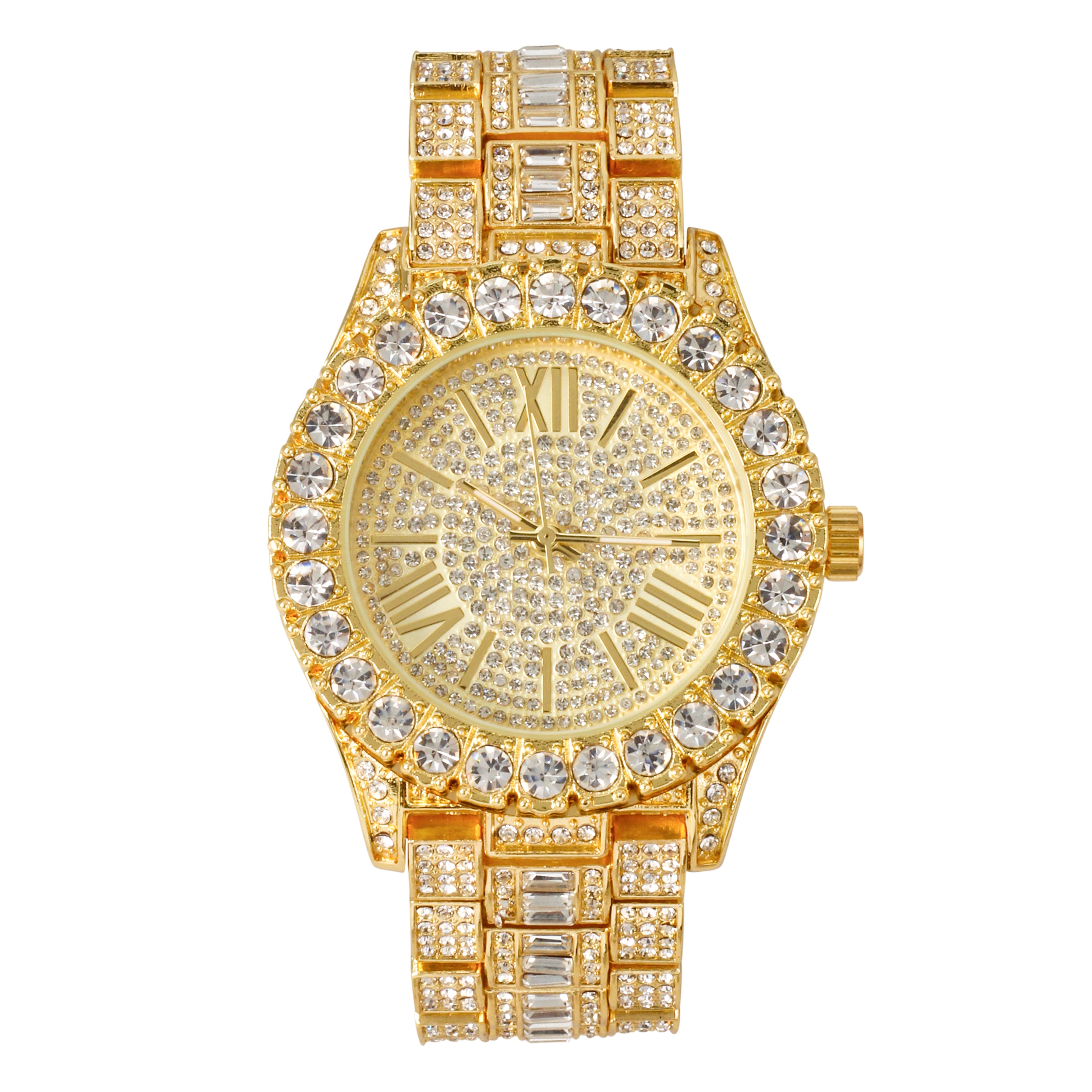 Urban Iced-Out Full Stone 44mm Metal Band Watch - 9688A-MB