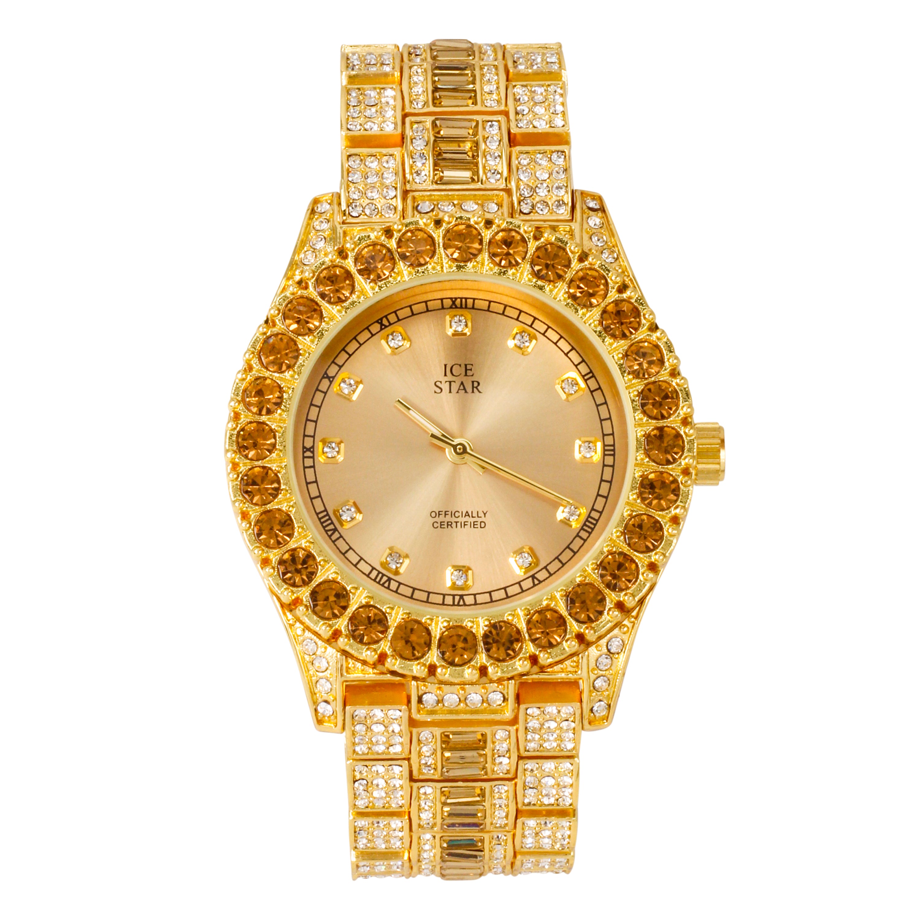 Urban Iced-Out Full Stone 44mm Metal Band Watch - 9688B-MB
