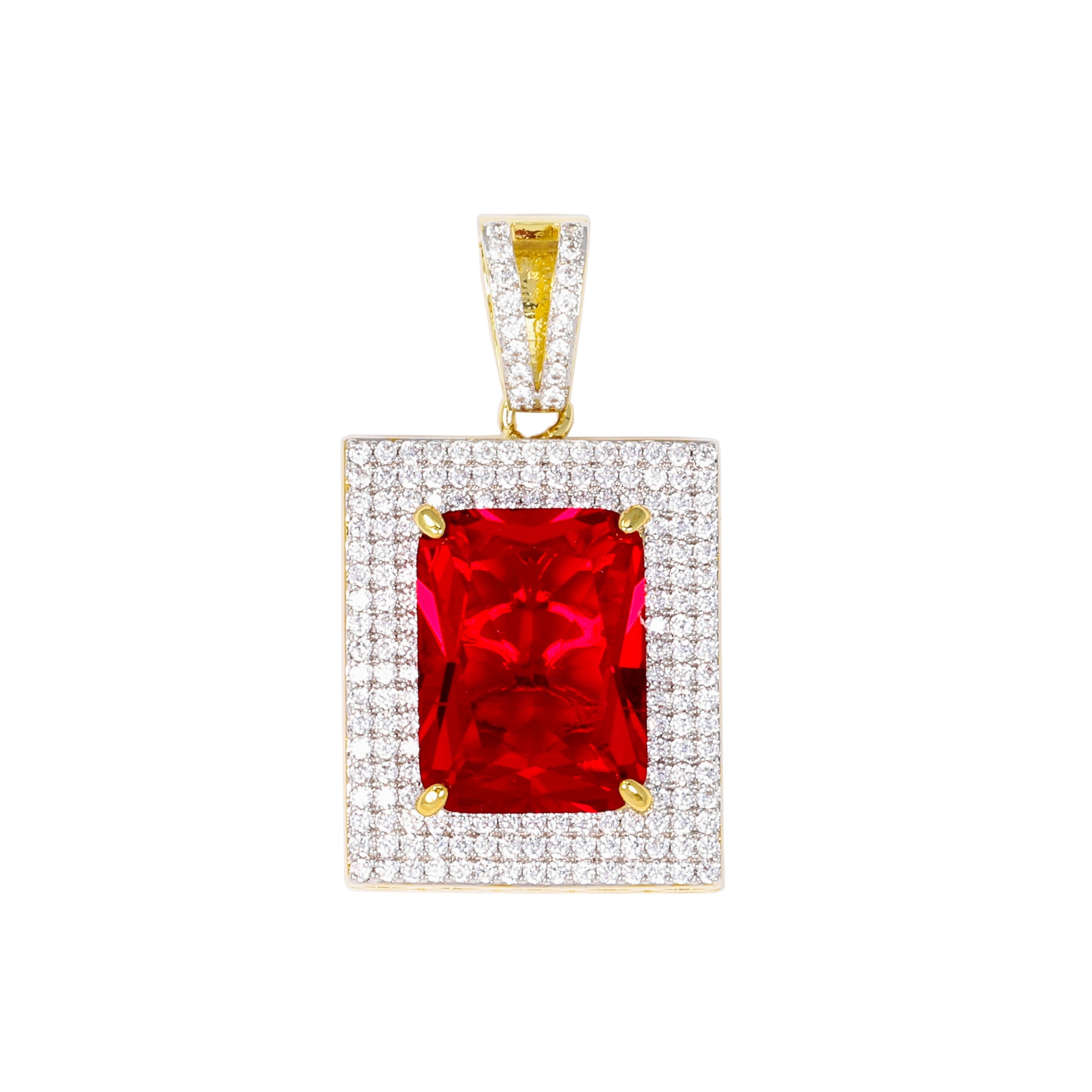 Mini Ruby Red Iced Mini Cubic Zirconia Pendant - BCH-1102*