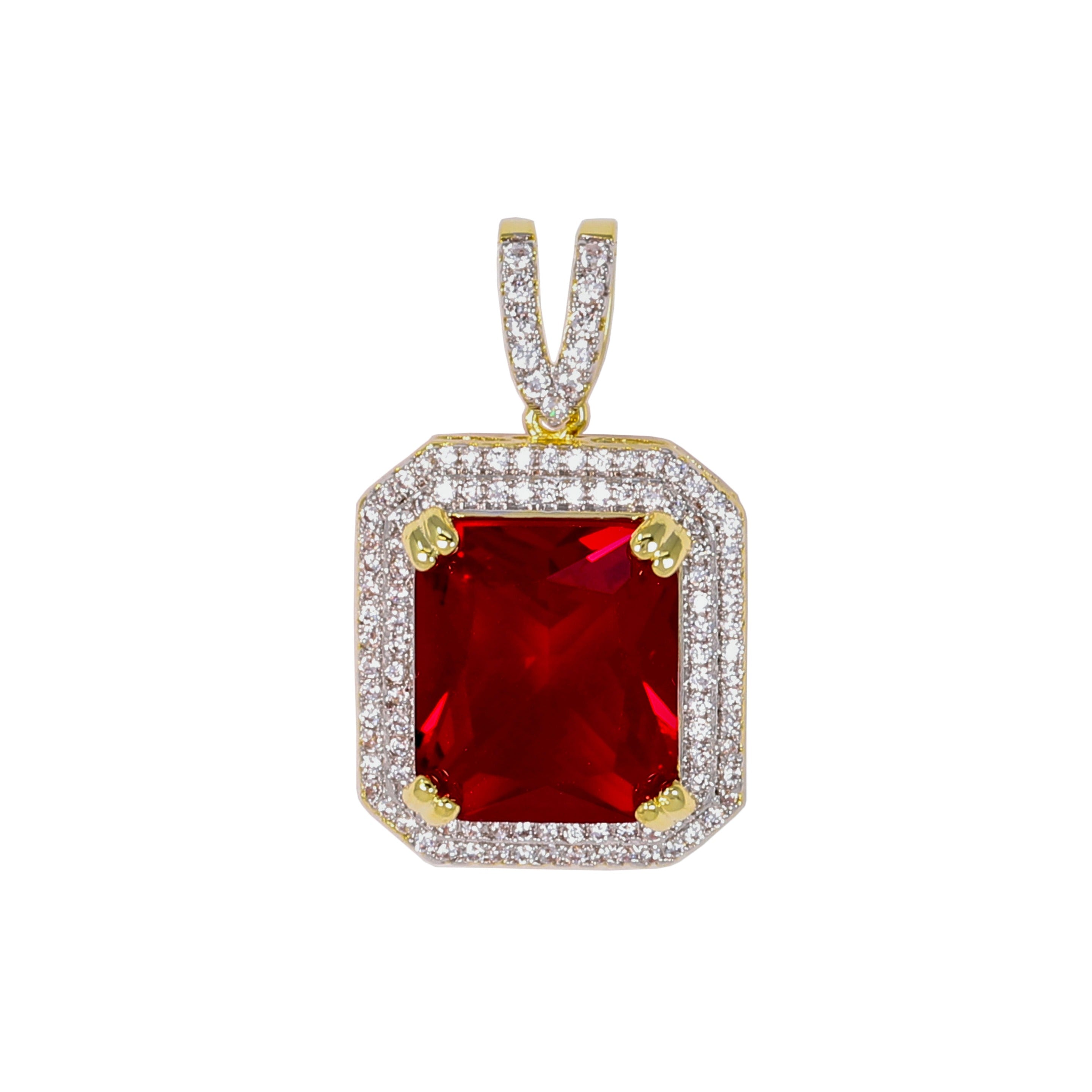 Mini Ruby Red Iced Mini Cubic Zirconia Pendant - BCH-1143*