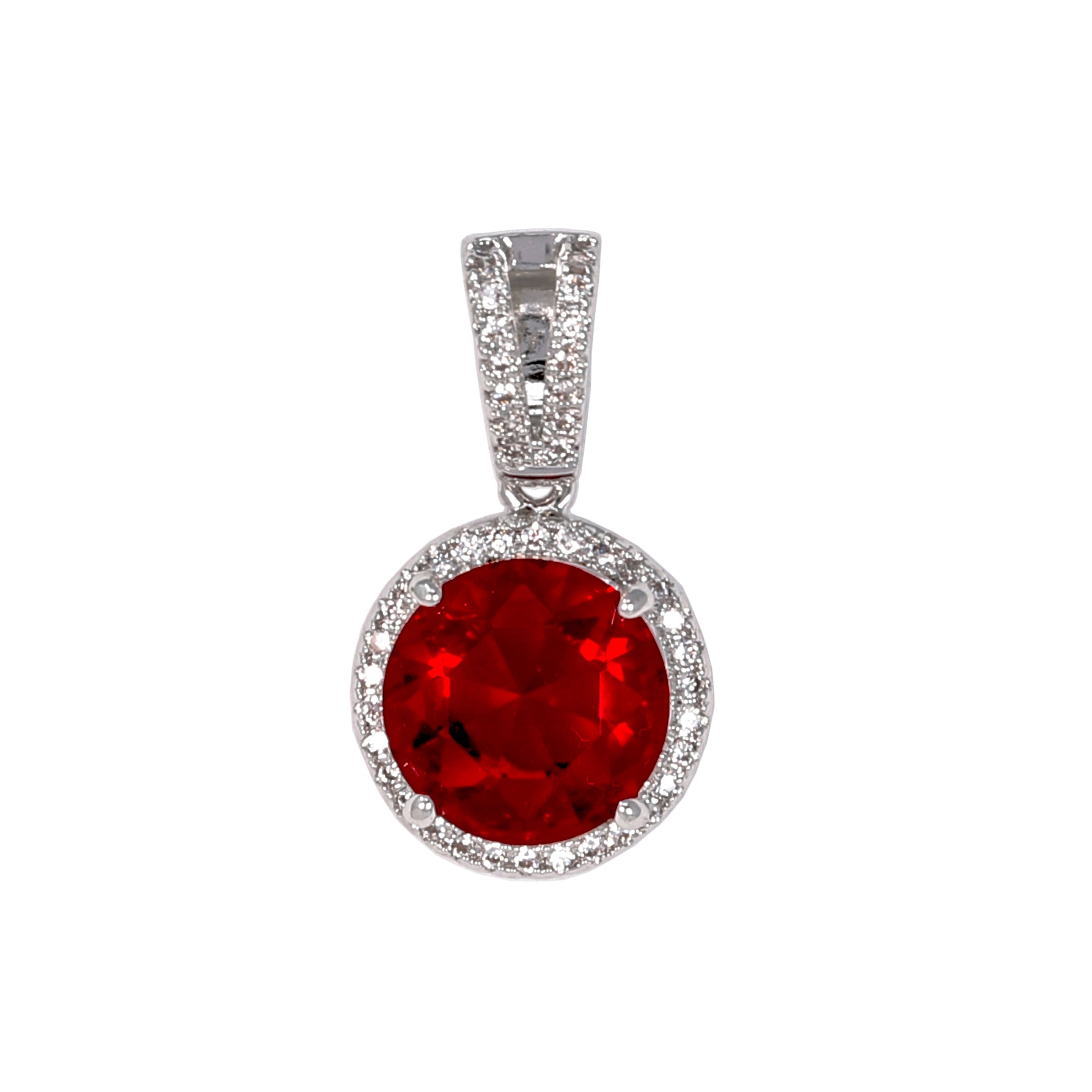 Mini Ruby Red Iced Mini Cubic Zirconia Pendant - BCH-1144*