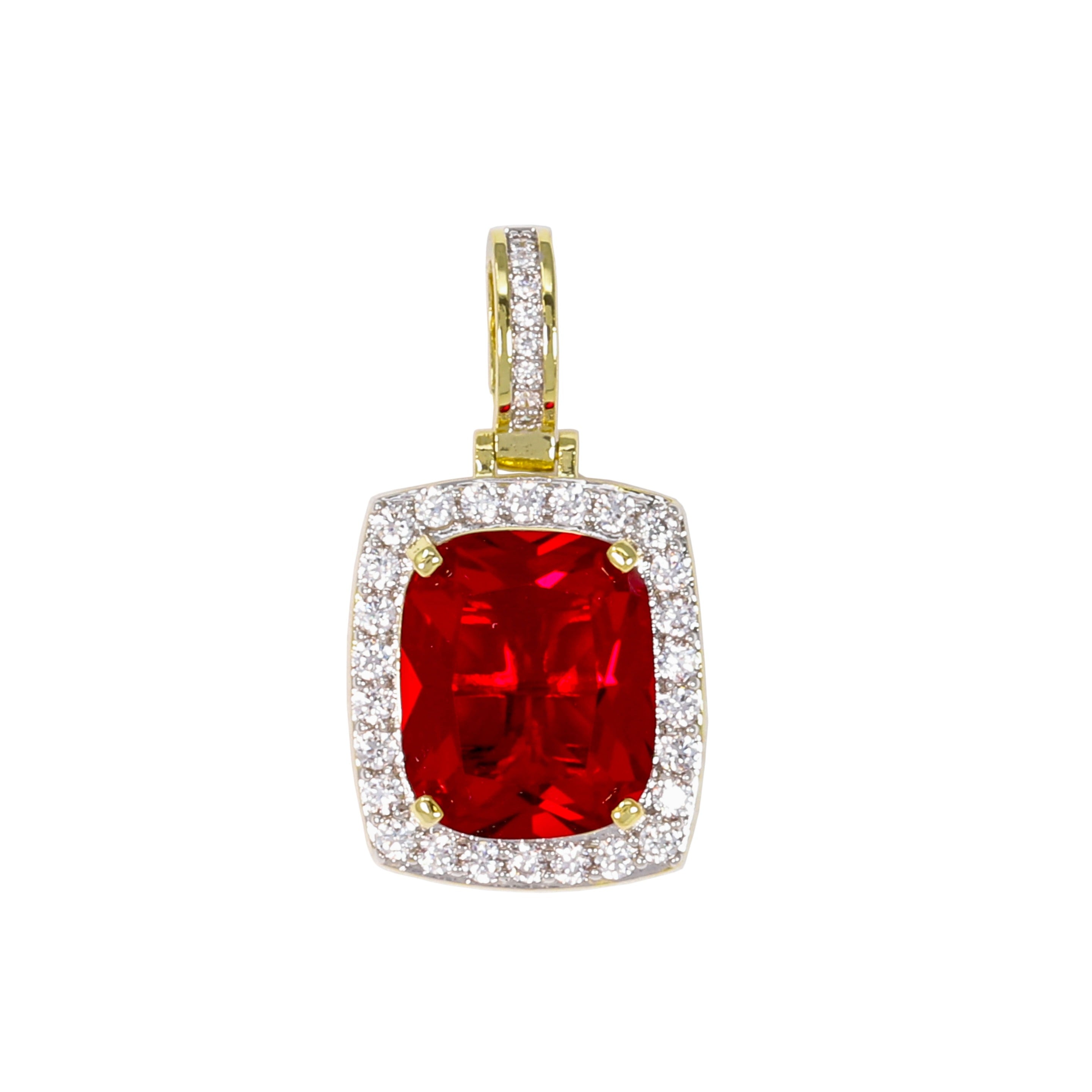 Mini Ruby Red Iced Mini Cubic Zirconia Pendant - BCH-1147*