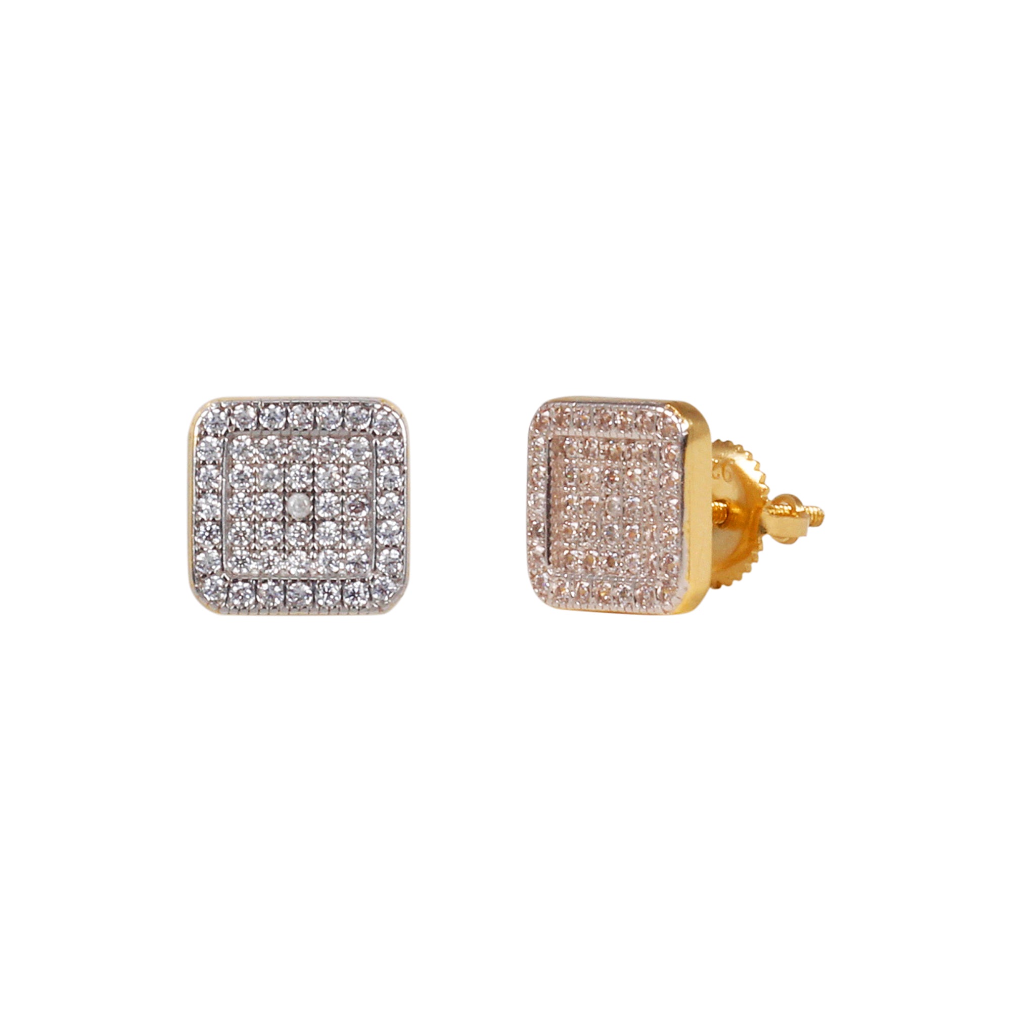 8mm Square Cluster Cubic Zirconia Earrings - SSE-936