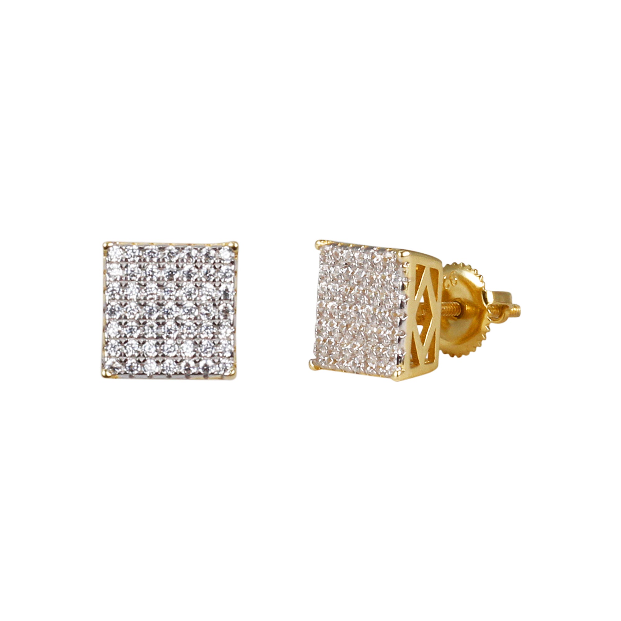 8mm Square Pave Set Cubic Zirconia Earrings - SSE-942