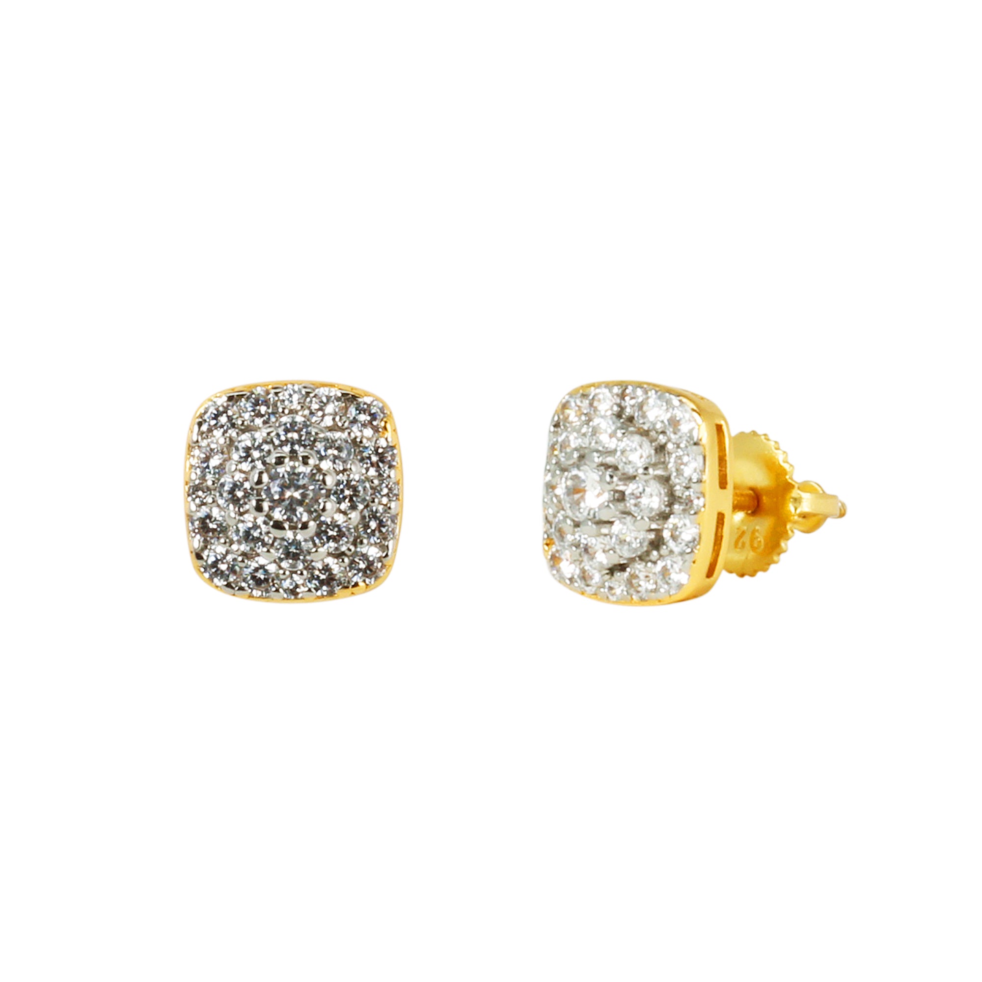 8mm Square Cluster Cubic Zirconia Earrings - SSE-996